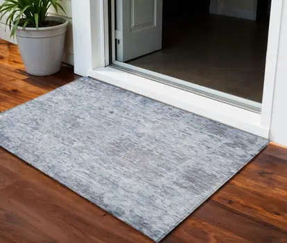 3' X 5' Sky Blue Charcoal And Ivory Abstract Washable Indoor Outdoor Area Rug