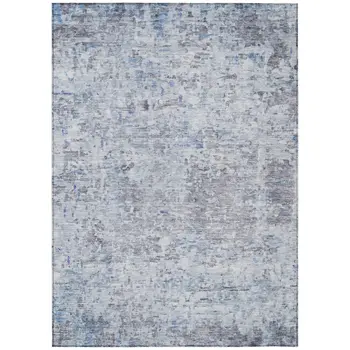 3' X 5' Sky Blue Charcoal And Ivory Abstract Washable Indoor Outdoor Area Rug