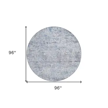 8' Sky Blue Charcoal And Ivory Round Abstract Washable Indoor Outdoor Area Rug