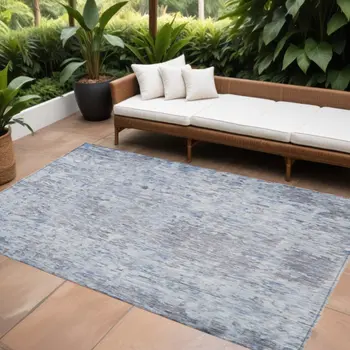 10' X 14' Sky Blue Charcoal And Ivory Abstract Washable Indoor Outdoor Area Rug