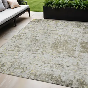 5' X 8' Taupe Light Yellow And Ivory Abstract Washable Indoor Outdoor Area Rug