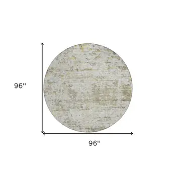 8' Taupe Light Yellow And Ivory Round Abstract Washable Indoor Outdoor Area Rug