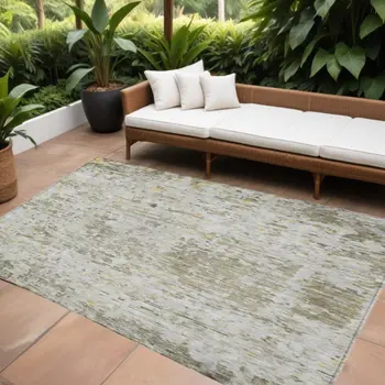 8' X 10' Taupe Light Yellow And Ivory Abstract Washable Indoor Outdoor Area Rug