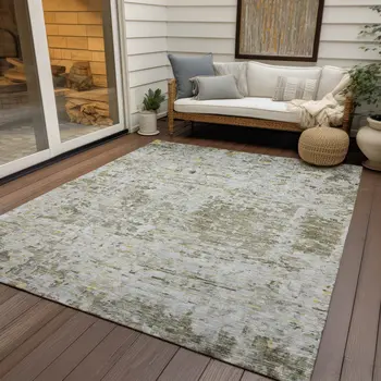 10' X 14' Taupe Light Yellow And Ivory Abstract Washable Indoor Outdoor Area Rug