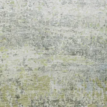 5' X 8' Artichoke Green Gray And Ivory Abstract Washable Indoor Outdoor Area Rug