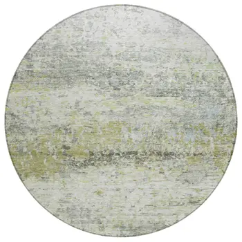 8' Artichoke Green Gray And Ivory Round Abstract Washable Indoor Outdoor Area Rug