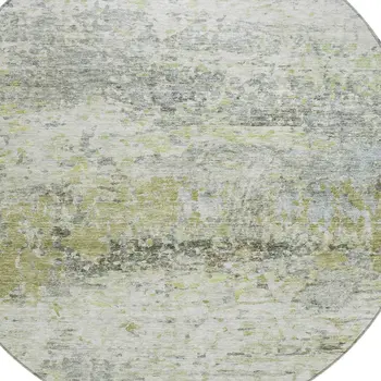 8' Artichoke Green Gray And Ivory Round Abstract Washable Indoor Outdoor Area Rug