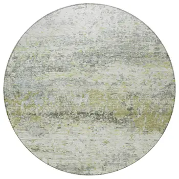 8' Artichoke Green Gray And Ivory Round Abstract Washable Indoor Outdoor Area Rug