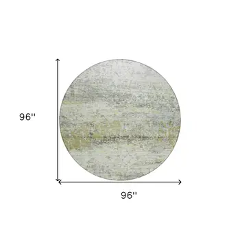 8' Artichoke Green Gray And Ivory Round Abstract Washable Indoor Outdoor Area Rug