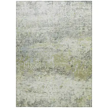 8' X 10' Artichoke Green Gray And Ivory Abstract Washable Indoor Outdoor Area Rug