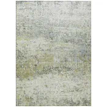 8' X 10' Artichoke Green Gray And Ivory Abstract Washable Indoor Outdoor Area Rug