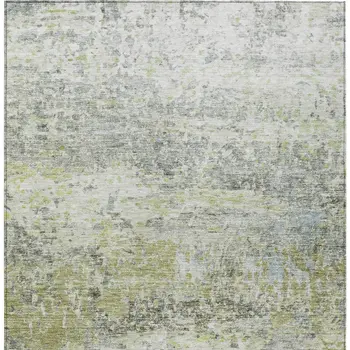9' X 12' Artichoke Green Gray And Ivory Abstract Washable Indoor Outdoor Area Rug