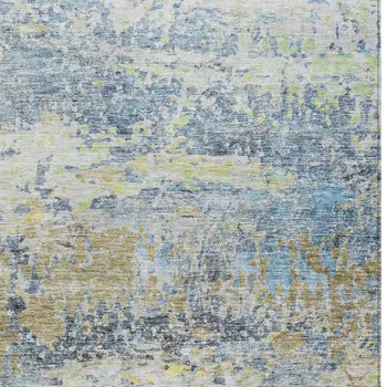 3' X 5' Blue Green And Ivory Abstract Washable Indoor Outdoor Area Rug