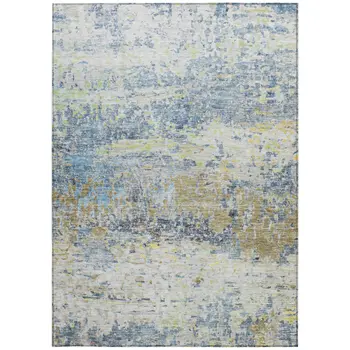 8' X 10' Blue Green And Ivory Abstract Washable Indoor Outdoor Area Rug