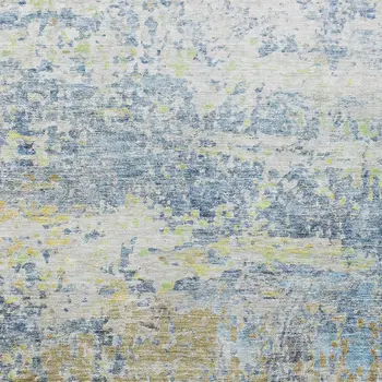 8' X 10' Blue Green And Ivory Abstract Washable Indoor Outdoor Area Rug