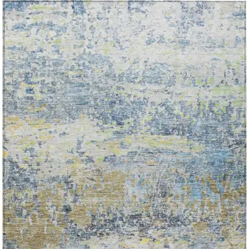 10' X 14' Blue Green And Ivory Abstract Washable Indoor Outdoor Area Rug