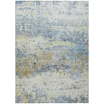 10' X 14' Blue Green And Ivory Abstract Washable Indoor Outdoor Area Rug