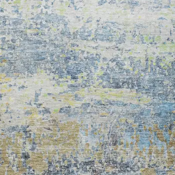 10' X 14' Blue Green And Ivory Abstract Washable Indoor Outdoor Area Rug