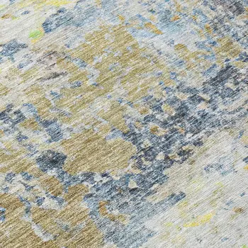 10' X 14' Blue Green And Ivory Abstract Washable Indoor Outdoor Area Rug