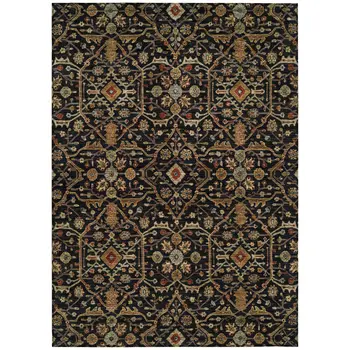 3' X 5' Black Brown And Red Floral Washable Indoor Outdoor Area Rug