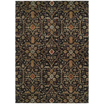 5' X 8' Black Brown And Red Floral Washable Indoor Outdoor Area Rug