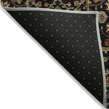 8' Black Brown And Red Round Floral Washable Indoor Outdoor Area Rug