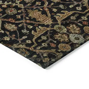 8' Black Brown And Red Round Floral Washable Indoor Outdoor Area Rug