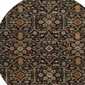 8' Black Brown And Red Round Floral Washable Indoor Outdoor Area Rug