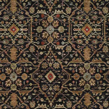 8' X 10' Black Brown And Red Floral Washable Indoor Outdoor Area Rug
