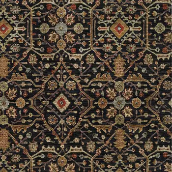 9' X 12' Black Brown And Red Floral Washable Indoor Outdoor Area Rug