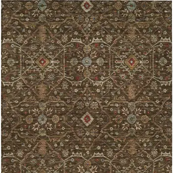 3' X 5' Chocolate Red And Green Floral Washable Indoor Outdoor Area Rug