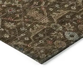 3' X 5' Chocolate Red And Green Floral Washable Indoor Outdoor Area Rug