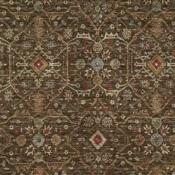 8' X 10' Chocolate Red And Green Floral Washable Indoor Outdoor Area Rug