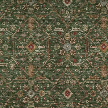 3' X 5' Emerald Brown And Red Floral Washable Indoor Outdoor Area Rug