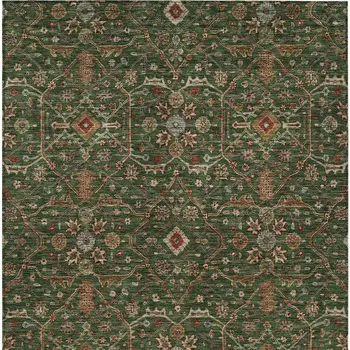 5' X 8' Emerald Brown And Red Floral Washable Indoor Outdoor Area Rug