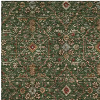 5' X 8' Emerald Brown And Red Floral Washable Indoor Outdoor Area Rug