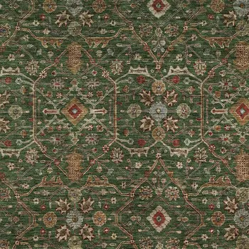 8' X 10' Emerald Brown And Red Floral Washable Indoor Outdoor Area Rug