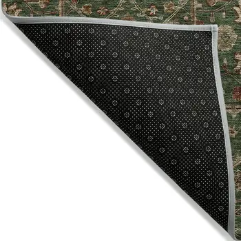 10' X 14' Emerald Brown And Red Floral Washable Indoor Outdoor Area Rug