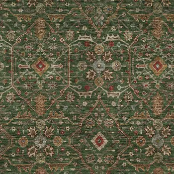10' X 14' Emerald Brown And Red Floral Washable Indoor Outdoor Area Rug