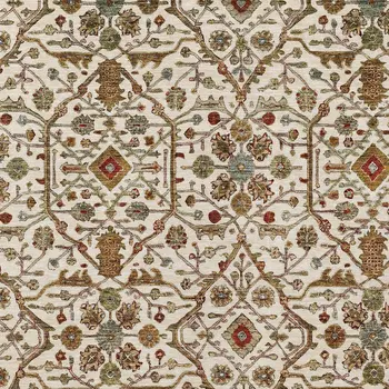 8' X 10' Ivory Brown And Red Floral Washable Indoor Outdoor Area Rug