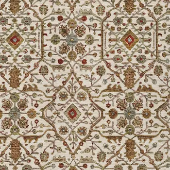 9' X 12' Ivory Brown And Red Floral Washable Indoor Outdoor Area Rug