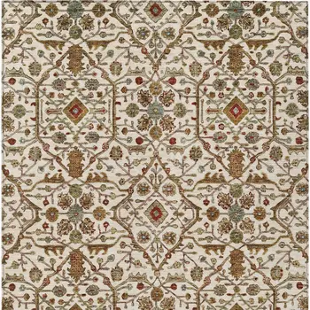 10' X 14' Ivory Brown And Red Floral Washable Indoor Outdoor Area Rug