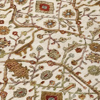10' X 14' Ivory Brown And Red Floral Washable Indoor Outdoor Area Rug