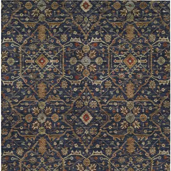 5' X 8' Navy Blue Brown And Red Floral Washable Indoor Outdoor Area Rug
