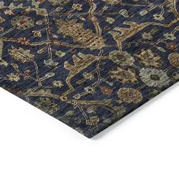 5' X 8' Navy Blue Brown And Red Floral Washable Indoor Outdoor Area Rug