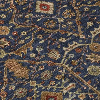 5' X 8' Navy Blue Brown And Red Floral Washable Indoor Outdoor Area Rug