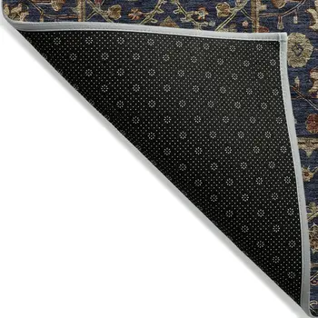 8' X 10' Navy Blue Brown And Red Floral Washable Indoor Outdoor Area Rug