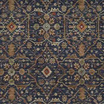 9' X 12' Navy Blue Brown And Red Floral Washable Indoor Outdoor Area Rug