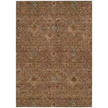 3' X 5' Brown Red And Green Floral Washable Indoor Outdoor Area Rug
