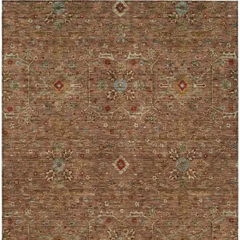 5' X 8' Brown Red And Green Floral Washable Indoor Outdoor Area Rug